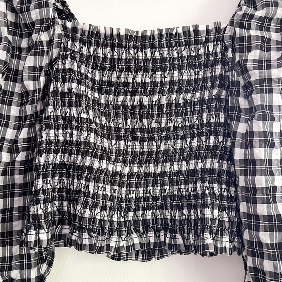 H&M Smocked Blouse Gingham Long Sleeve Crop Top - Picture 12 of 15